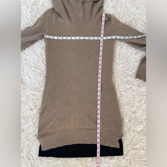 Cynthia Rowley Extrafine Merino Wool Cowl Neck Dress beige black Side Zip M - Picture 5 of 6